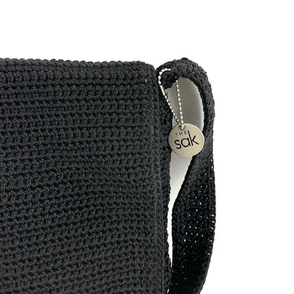 The Sak Crochet Handbag Black Flap Boho Shoulder Bag Purse Bag Charm - Picture 10 of 10
